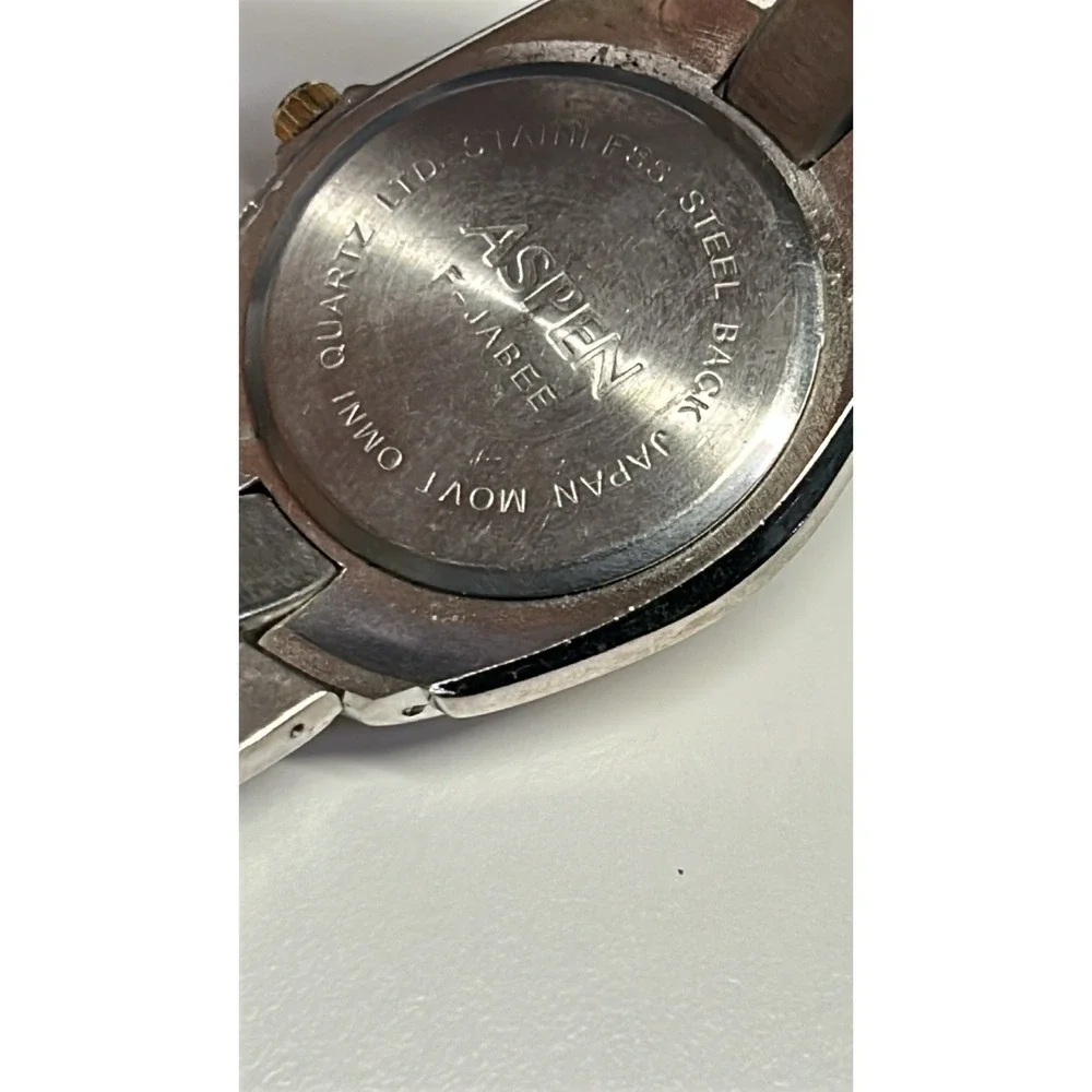 Aspen Two Tone Stainless Steel Quartz Watch Blue Dial Japan Movt Not Tested‎